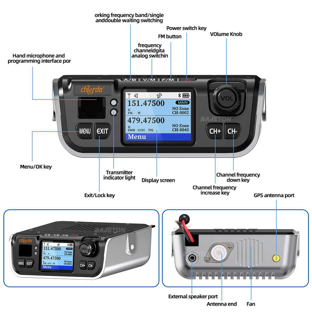 Chierda M520D DMR Mini Digital Mobile Radio 25W GPS Dual Band DTMF VHF UHF FM Bluetooth Long Range 300CH Walkie Talkie