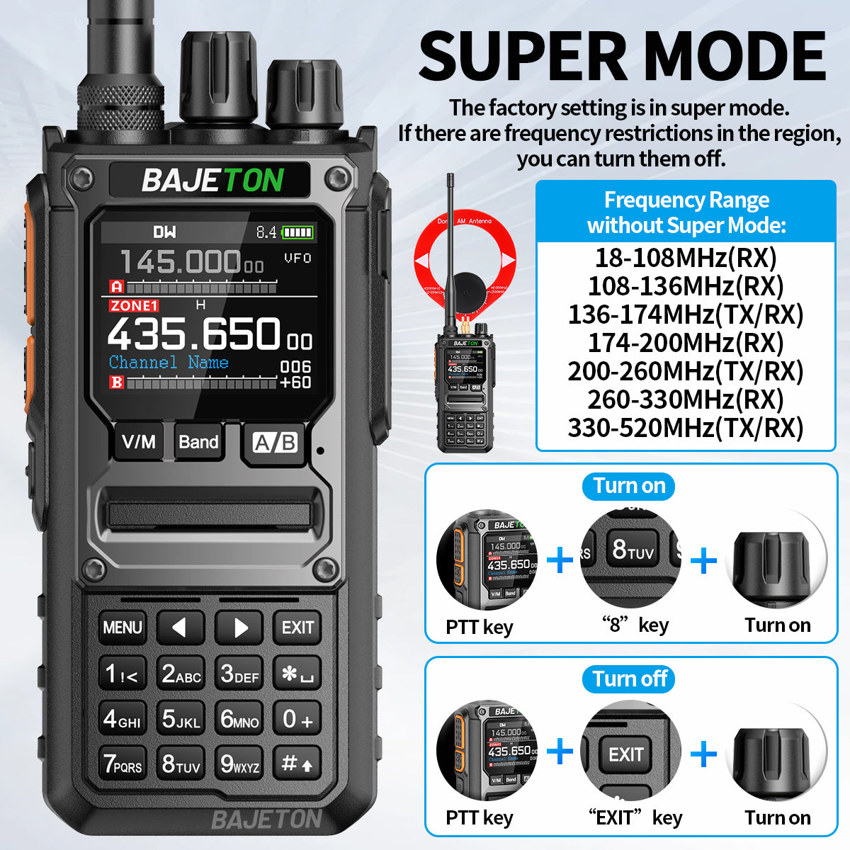 BAJETON BJ-7800 Walkie Talkie Long Range SW MW LW AM SSB CB 10W Receive Wireless Bluetooth Phone Programming NOAA Two Way Radio