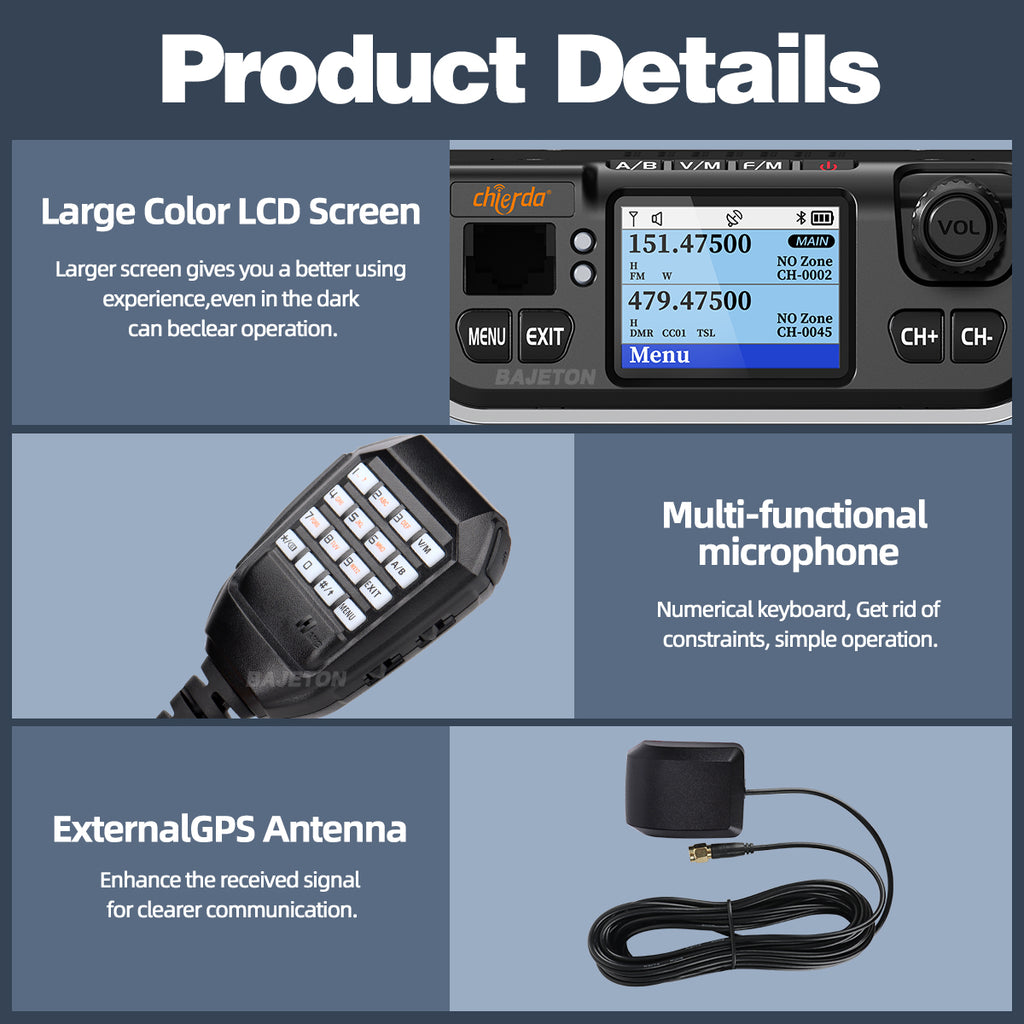 Chierda M520D DMR Mini Digital Mobile Radio 25W GPS Dual Band DTMF VHF UHF FM Bluetooth Long Range 300CH Walkie Talkie