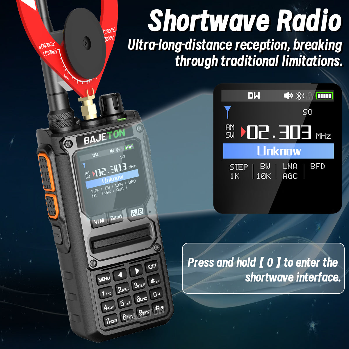 BAJETON BJ-7800 Walkie Talkie Long Range SW MW LW AM SSB CB 10W Receive Wireless Bluetooth Phone Programming NOAA Two Way Radio