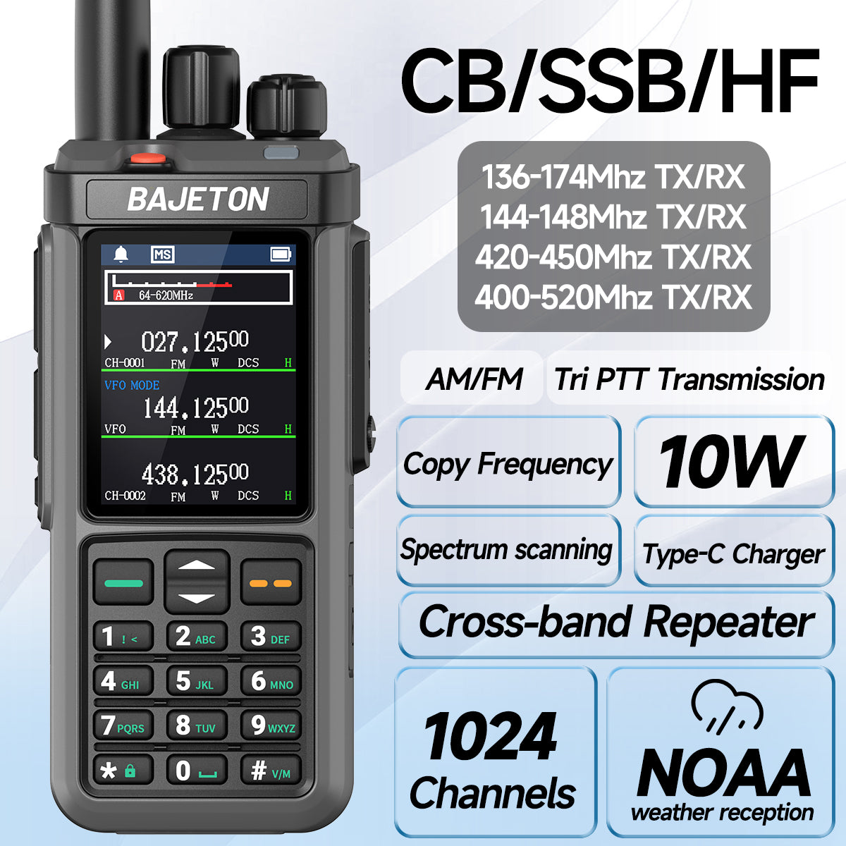 Iradio UV-98 PLUS 10W Multi Band Ham Radio HF UHF VHF With AM USB LSB CW CB LW MW SW SSB Cross Band Repeaper 2.4"large Screen