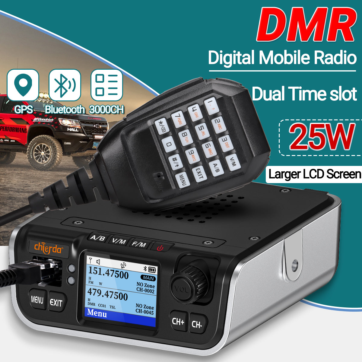 Chierda M520D DMR Mini Digital Mobile Radio 25W GPS Dual Band DTMF VHF UHF FM Bluetooth Long Range 300CH Walkie Talkie