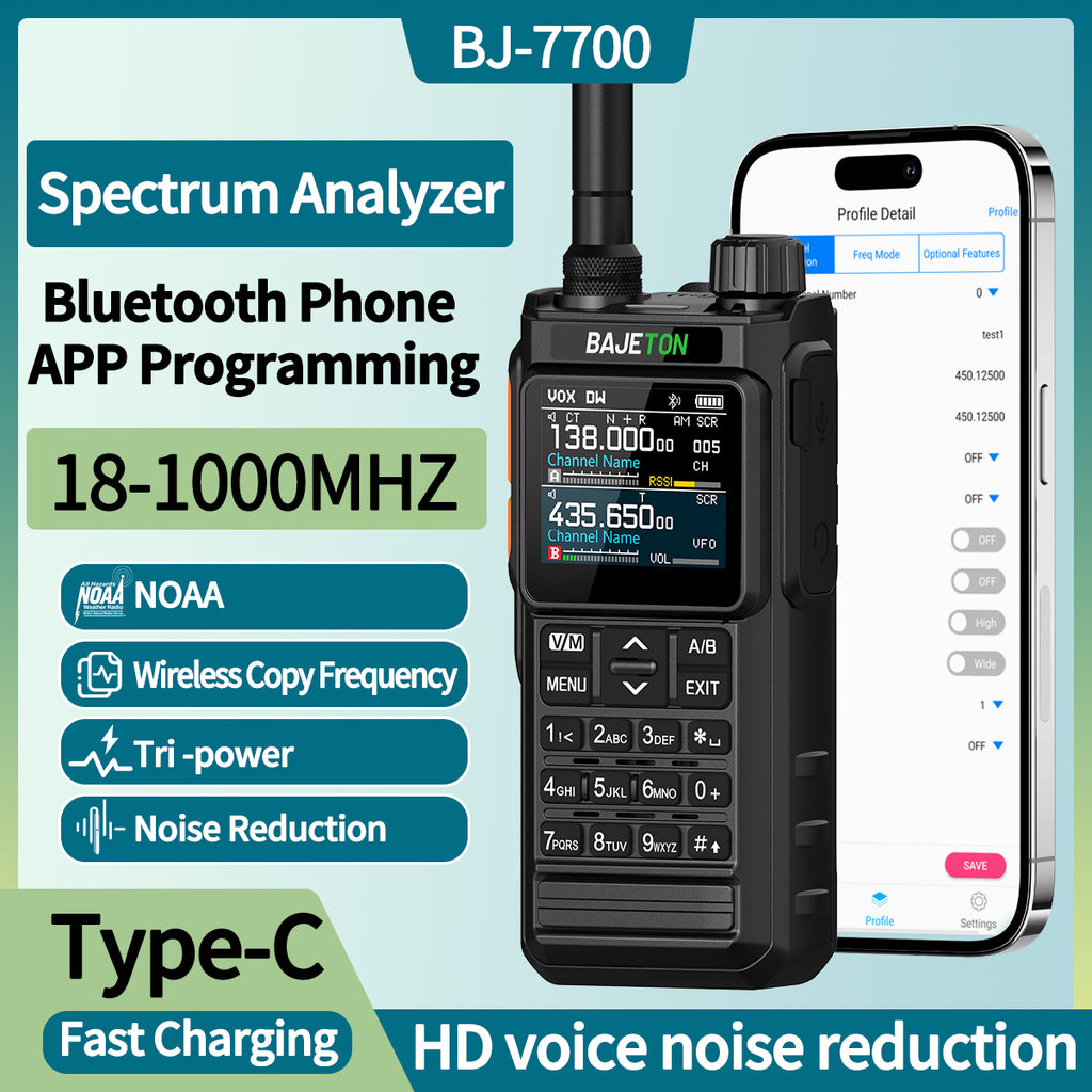 BAJETON BJ7700 Walkie Talkie Multi Band Wireless Bluetooth Phone Programming Noise Reduction AM FM Ham Radio For Camping BJ8200