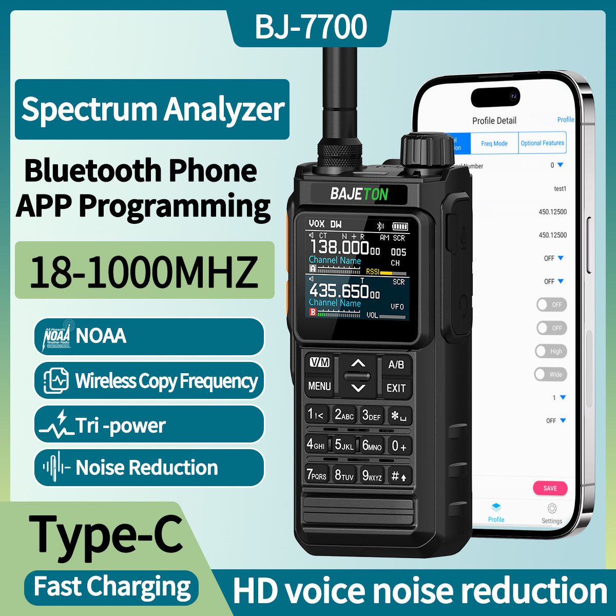 BAJETON BJ7700 Walkie Talkie Multi Band Wireless Bluetooth Phone Programming Noise Reduction AM FM Ham Radio For Camping BJ8200