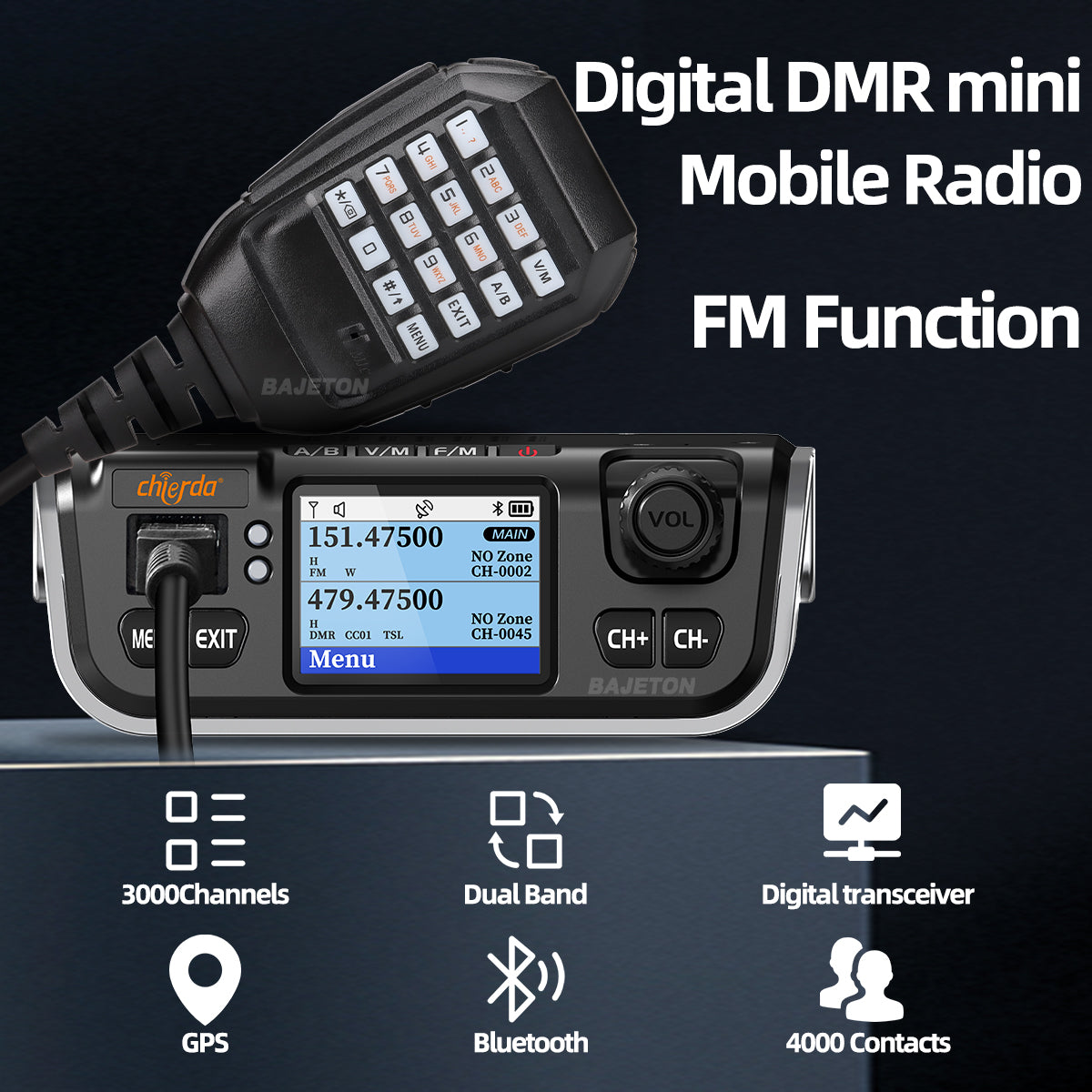 Chierda M520D DMR Mini Digital Mobile Radio 25W GPS Dual Band DTMF VHF UHF FM Bluetooth Long Range 300CH Walkie Talkie