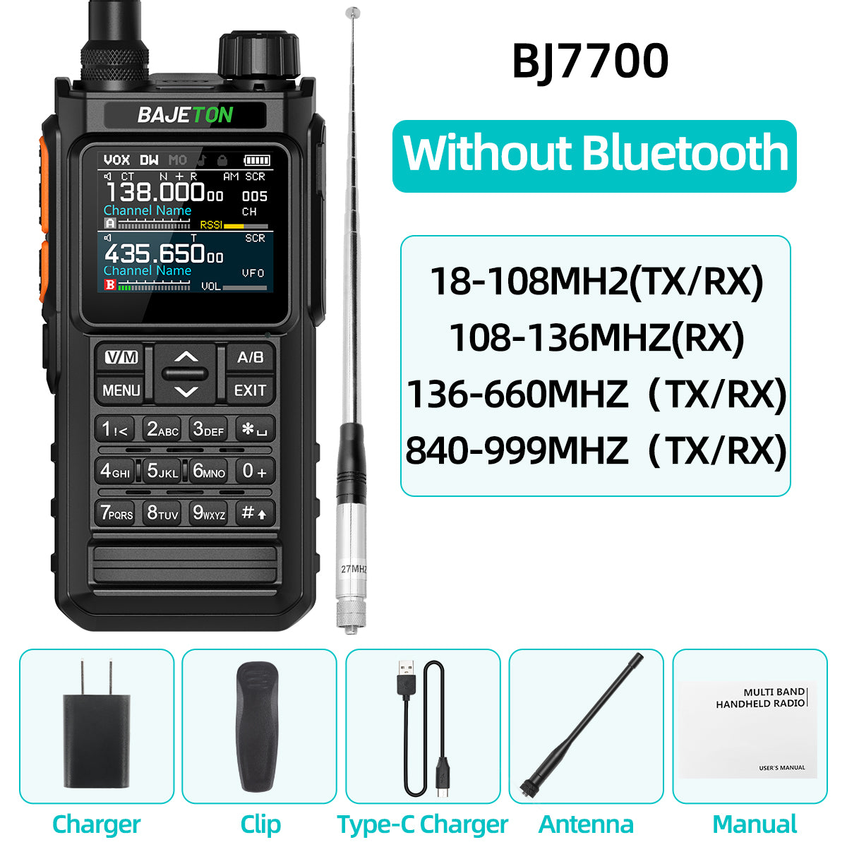 BAJETON BJ7700 Walkie Talkie Multi Band Wireless Bluetooth Phone Programming Noise Reduction AM FM Ham Radio For Camping BJ8200