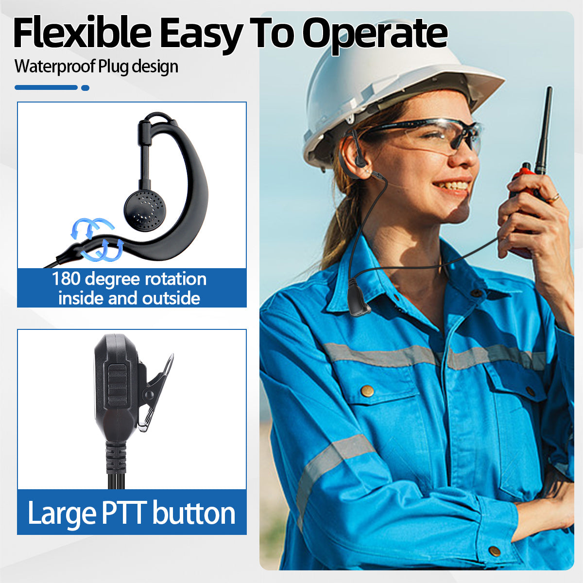 BAJETON Walkie Talkie Headphone Large PTT Button Mic Earpiece Headset Waterproof Plug Design For BJ-9000 RT-950 RT-950PRO Radio