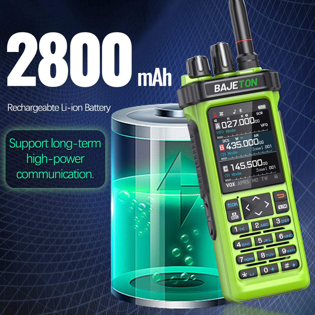 Bajeton BJ-9000 Green (27Mhz TX/RX) Walkie Talkie 10W AM/FM/USB/LSB/CW Receive GPS/APRS Bluetooth Phone Programming NOAA ShortWave Two Way Ham Radio