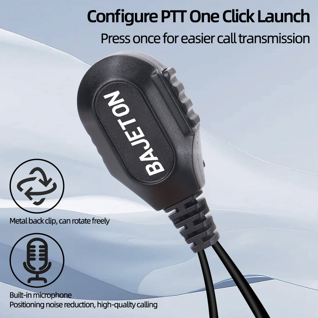 BAJETON Walkie Talkie Headphone Large PTT Button Mic Earpiece Headset Waterproof Plug Design For BJ-9000 RT-950 RT-950PRO Radio