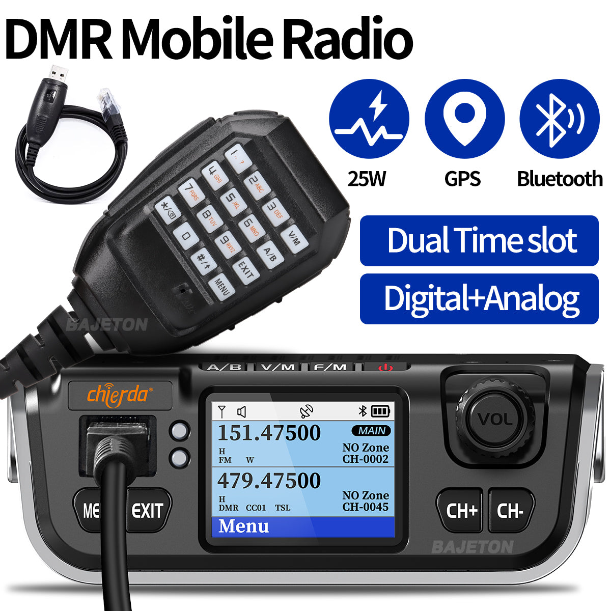 Chierda M520D DMR Mini Digital Mobile Radio 25W GPS Dual Band DTMF VHF UHF FM Bluetooth Long Range 300CH Walkie Talkie