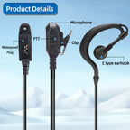BAJETON Walkie Talkie Headphone Large PTT Button Mic Earpiece Headset Waterproof Plug Design For BJ-9000 RT-950 RT-950PRO Radio
