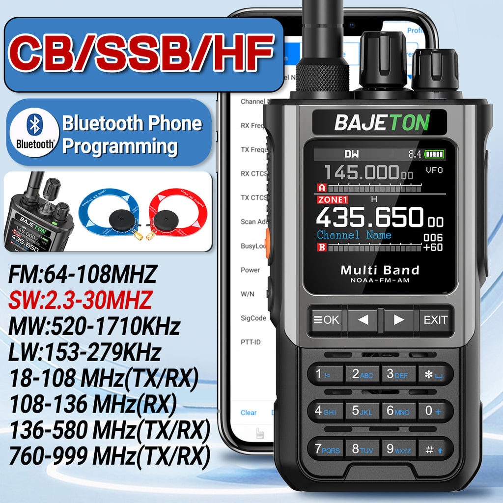 BAJETON BJ-8300 Ham Radio SW AM SSB CB Amateur Wireless Bluetooth Phone Programming Walkie Talkie NOAA Handheld Two Way Radio