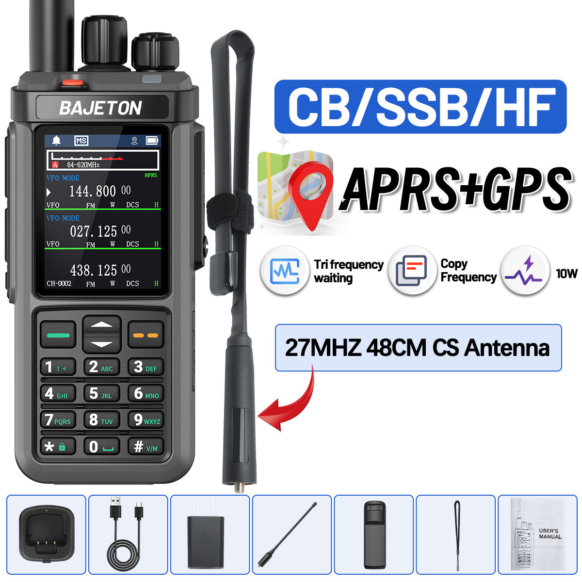 Iradio UV-98 PLUS 10W Multi Band Ham Radio HF UHF VHF With AM USB LSB CW CB LW MW SW SSB Cross Band Repeaper 2.4"large Screen