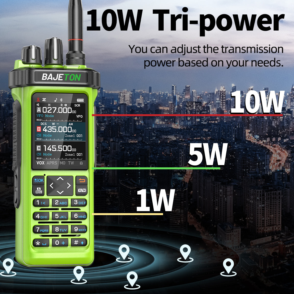 Bajeton BJ-9000 Green (27Mhz TX/RX) Walkie Talkie 10W AM/FM/USB/LSB/CW Receive GPS/APRS Bluetooth Phone Programming NOAA ShortWave Two Way Ham Radio