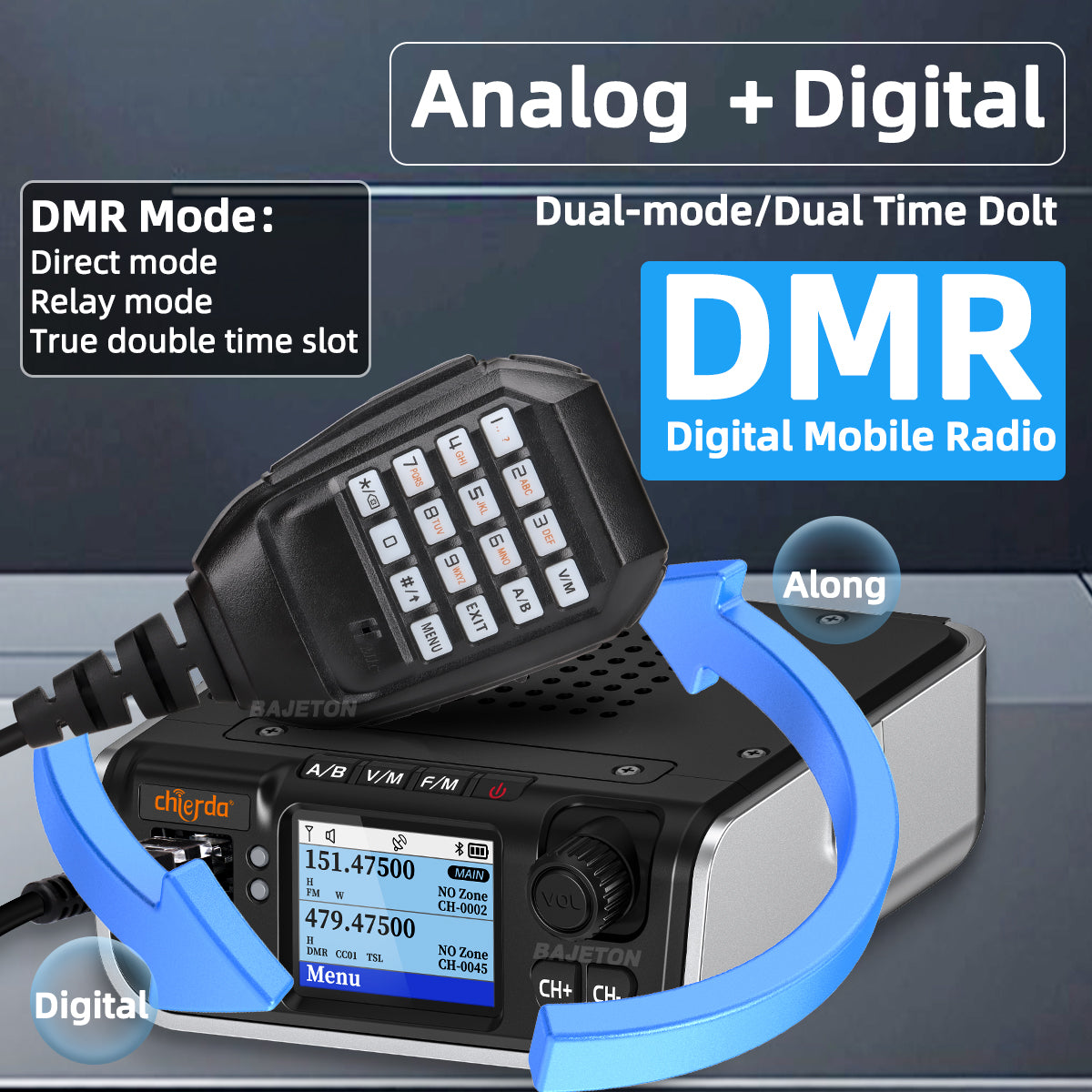 Chierda M520D DMR Mini Digital Mobile Radio 25W GPS Dual Band DTMF VHF UHF FM Bluetooth Long Range 300CH Walkie Talkie