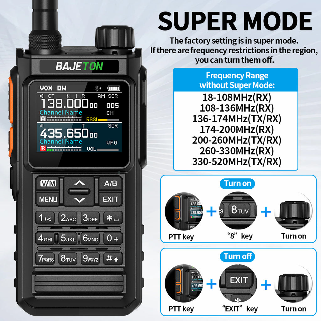 BAJETON BJ7700 Walkie Talkie Multi Band Wireless Bluetooth Phone Programming Noise Reduction AM FM Ham Radio For Camping BJ8200