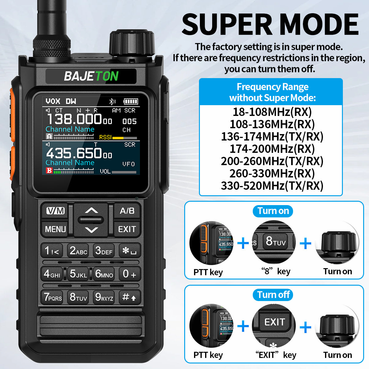 BAJETON BJ7700 Walkie Talkie Multi Band Wireless Bluetooth Phone Programming Noise Reduction AM FM Ham Radio For Camping BJ8200