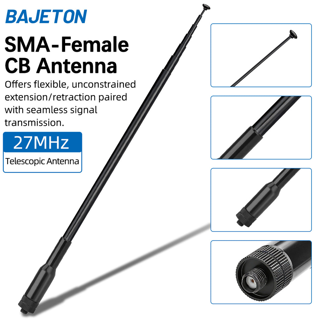 BAJETON CB Radio Antenna 27MHz SMA-Female Telescopic Walkie Talkie For BAJETON BJ-9000 BJ-7800 BJ-8300 Radtel RT-950PRO Radio