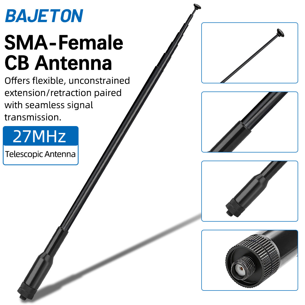 BAJETON CB Radio Antenna 27MHz SMA-Female Telescopic Walkie Talkie For BAJETON BJ-9000 BJ-7800 BJ-8300 Radtel RT-950PRO Radio