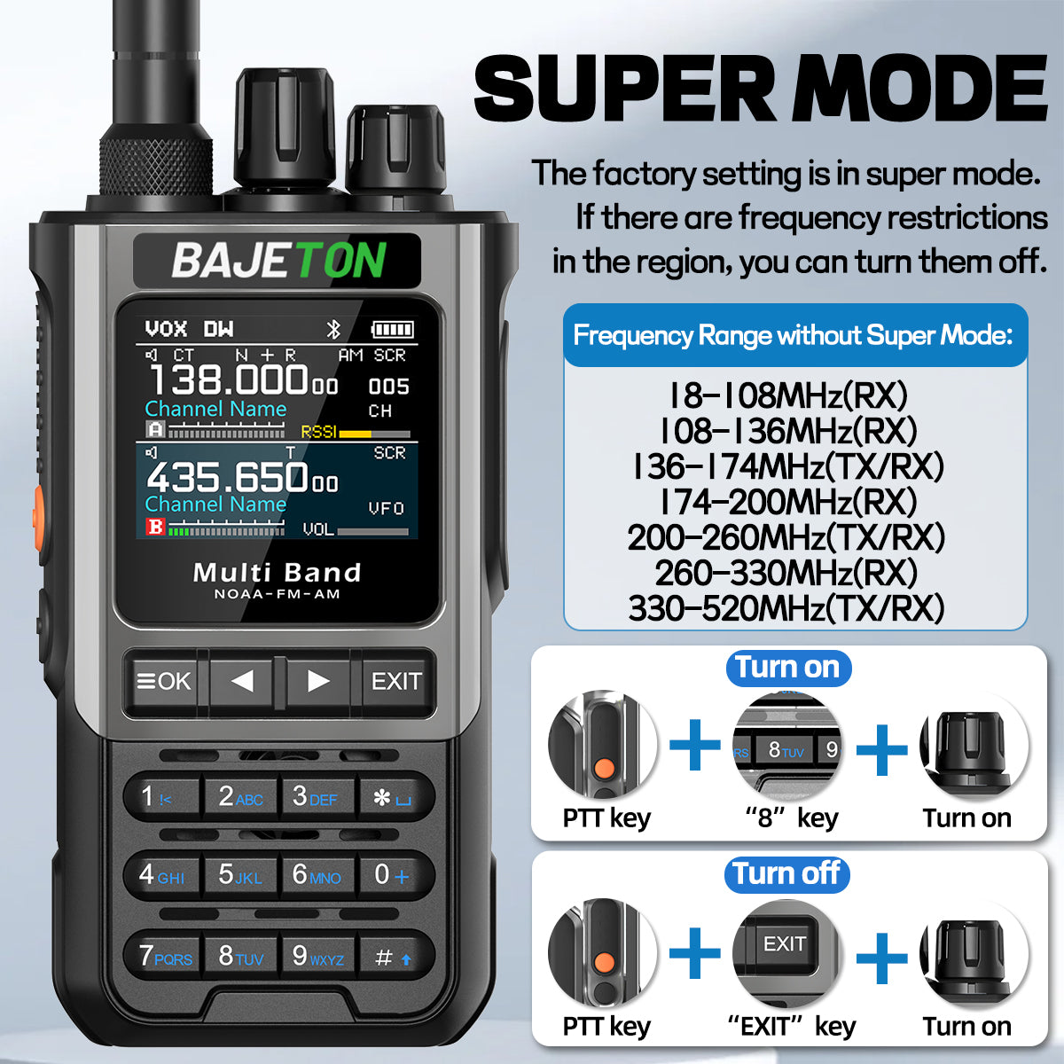 BAJETON BJ8200 Walkie Talkie Long Range Wireless Bluetooth Programming Type-c Flashlight Noise Reduction CB SW AM Ham Radio