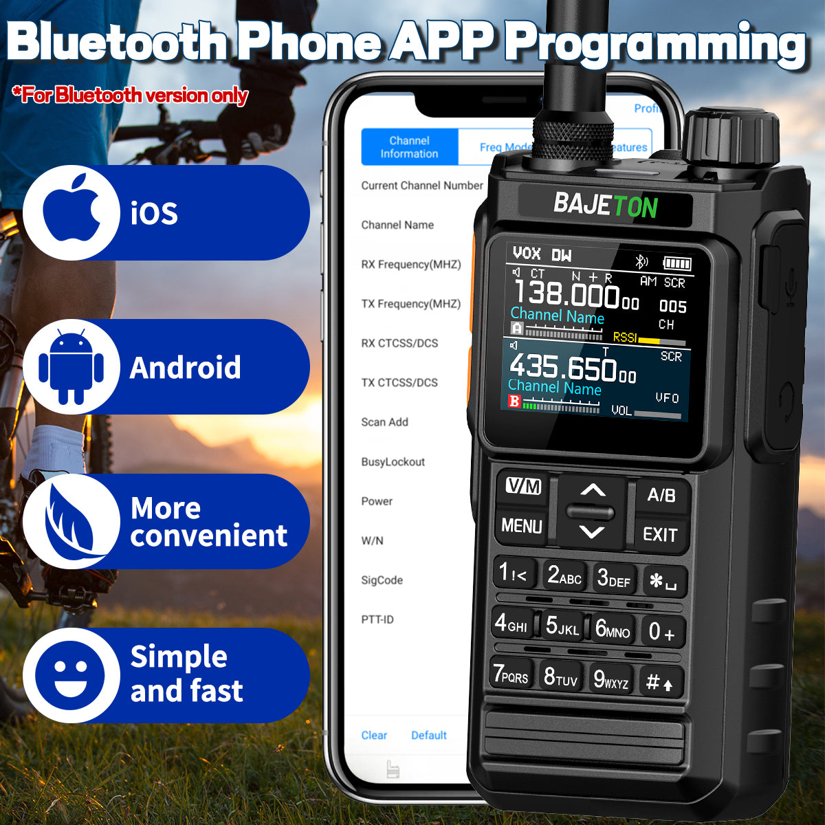 BAJETON BJ7700 Walkie Talkie Multi Band Wireless Bluetooth Phone Programming Noise Reduction AM FM Ham Radio For Camping BJ8200
