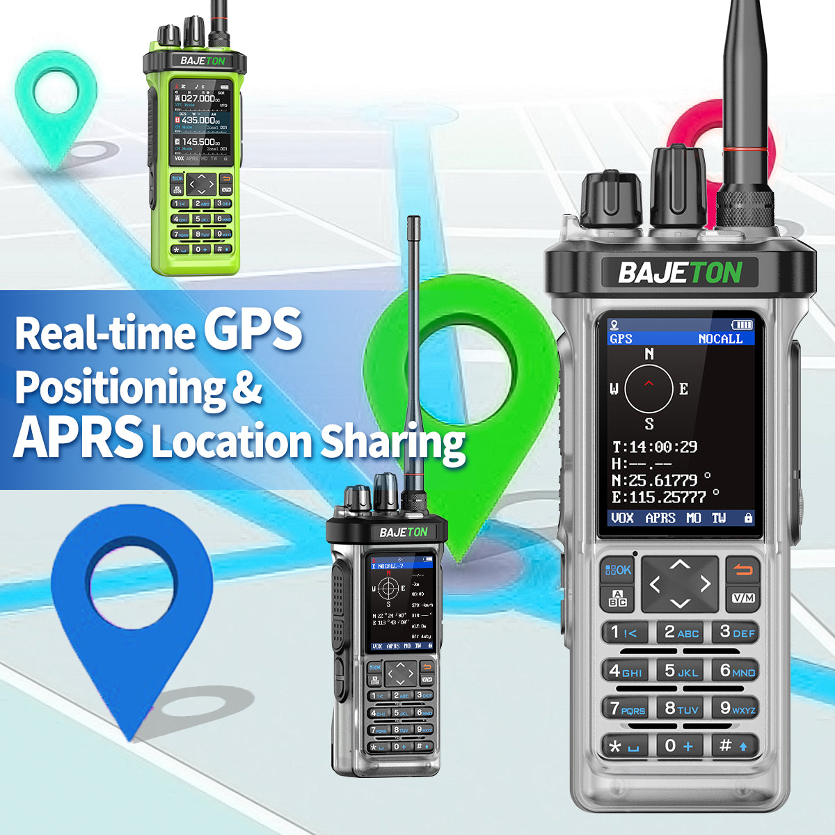 BAJETON BJ-9000(Transparent) GPS APRS Walkie Talkie 10W CB 27Mhz CB/SSB/HF Bluetooth Programming NOAA ShortWave For RT-950PRO RT-950 Radio