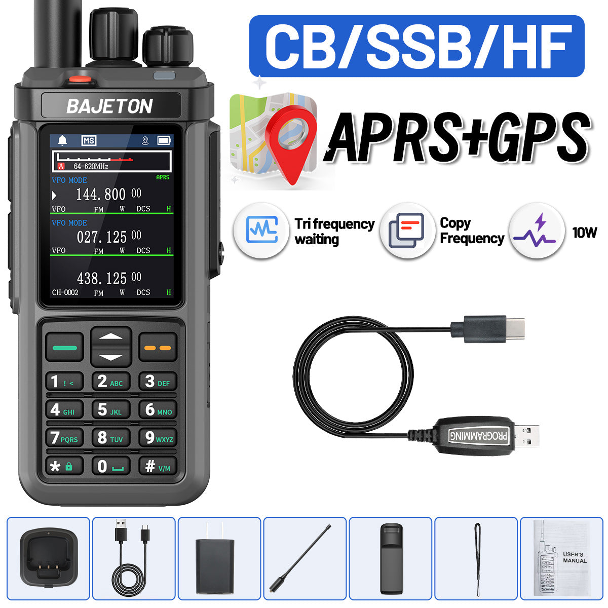 Iradio UV-98 PLUS 10W Multi Band Ham Radio HF UHF VHF With AM USB LSB CW CB LW MW SW SSB Cross Band Repeaper 2.4"large Screen