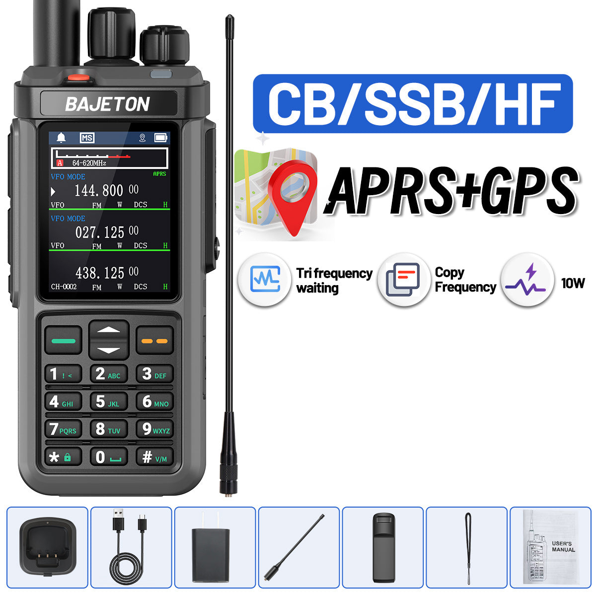 Iradio UV-98 PLUS 10W Multi Band Ham Radio HF UHF VHF With AM USB LSB CW CB LW MW SW SSB Cross Band Repeaper 2.4"large Screen
