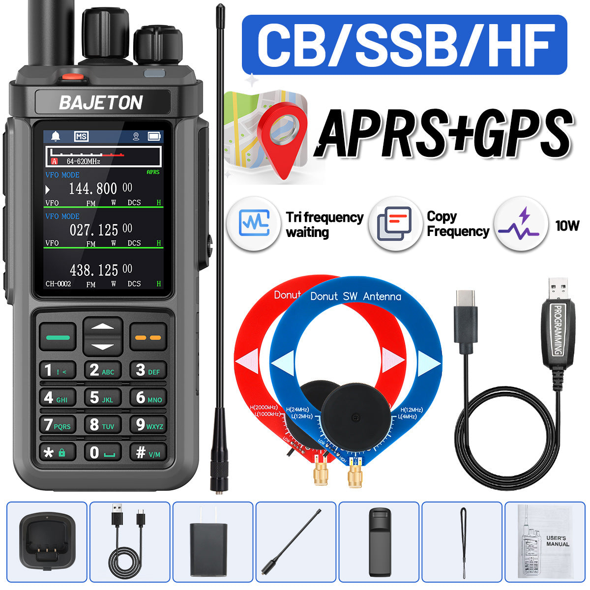 Iradio UV-98 PLUS 10W Multi Band Ham Radio HF UHF VHF With AM USB LSB CW CB LW MW SW SSB Cross Band Repeaper 2.4"large Screen