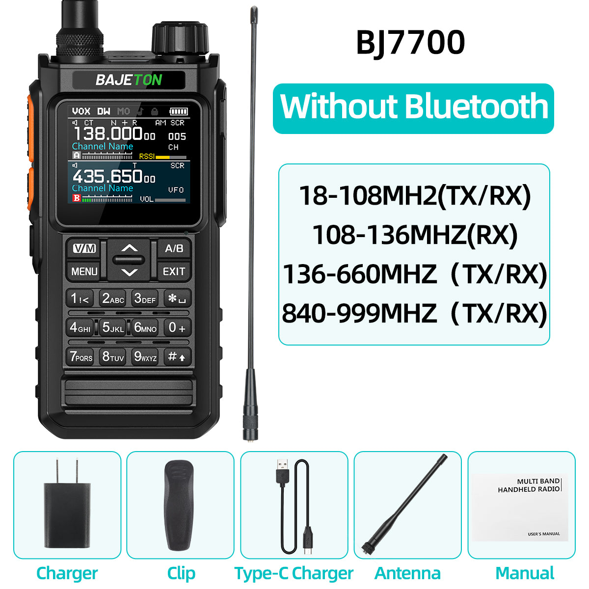 BAJETON BJ7700 Walkie Talkie Multi Band Wireless Bluetooth Phone Programming Noise Reduction AM FM Ham Radio For Camping BJ8200