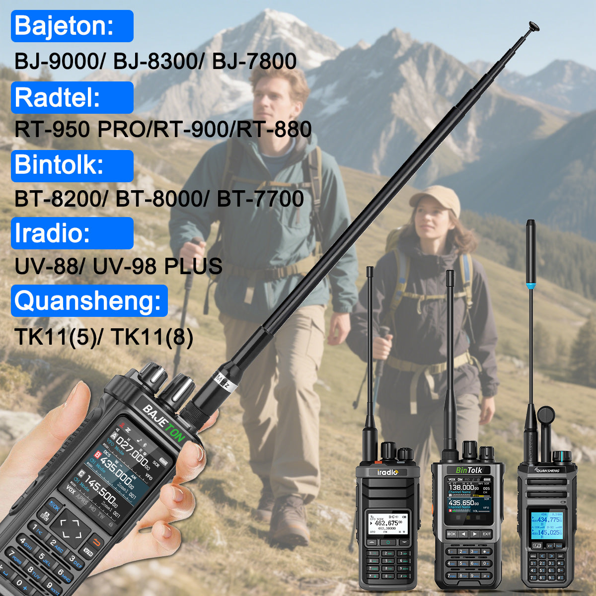 BAJETON CB Radio Antenna 27MHz SMA-Female Telescopic Walkie Talkie For BAJETON BJ-9000 BJ-7800 BJ-8300 Radtel RT-950PRO Radio