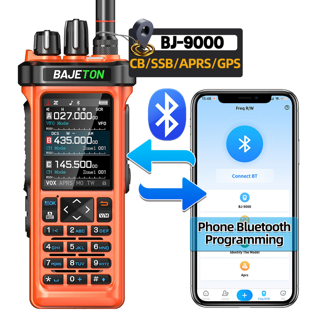 BAJETON BJ-9000(Orange) Walkie Talkie CB/SSB/RX/HF Receiver with GPS APRS 10W Bluetooth Phone Programming Same RT-950 PRO RT -950 Radio