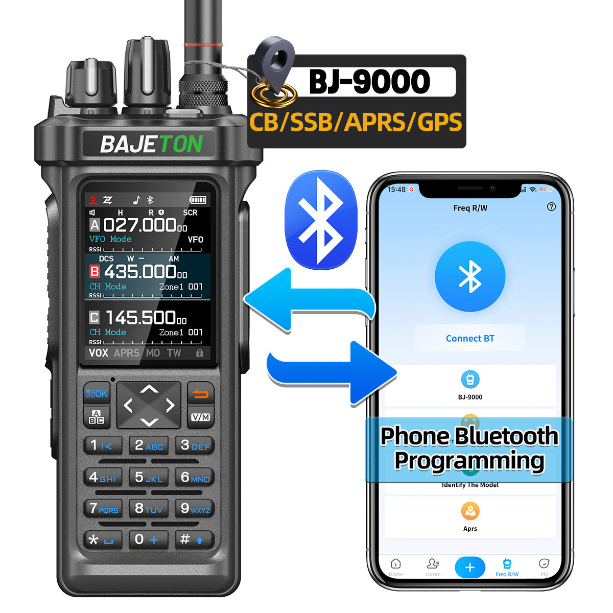 Bajeton BJ-9000 10W Ham Radio Walkie Talkie – 27MHz(RX/TX), AM/FM/USB/LSB/CW, GPS, APRS, Bluetooth, NOAA Weather Radio, Shortwave