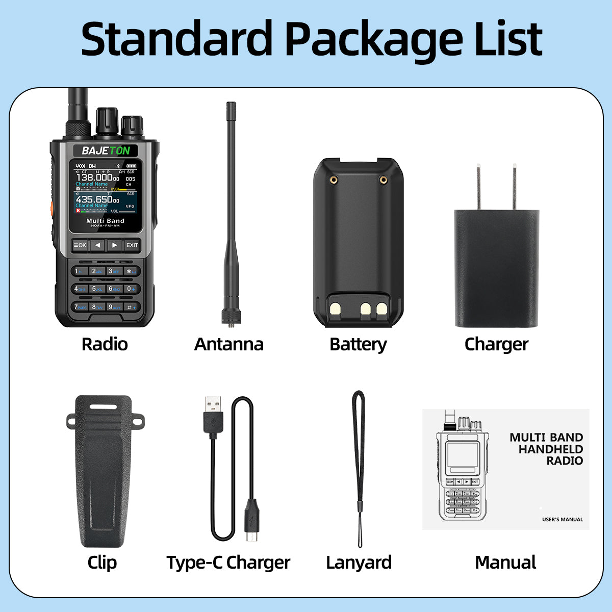 BAJETON BJ8200 Walkie Talkie Long Range Wireless Bluetooth Programming Type-c Flashlight Noise Reduction CB SW AM Ham Radio