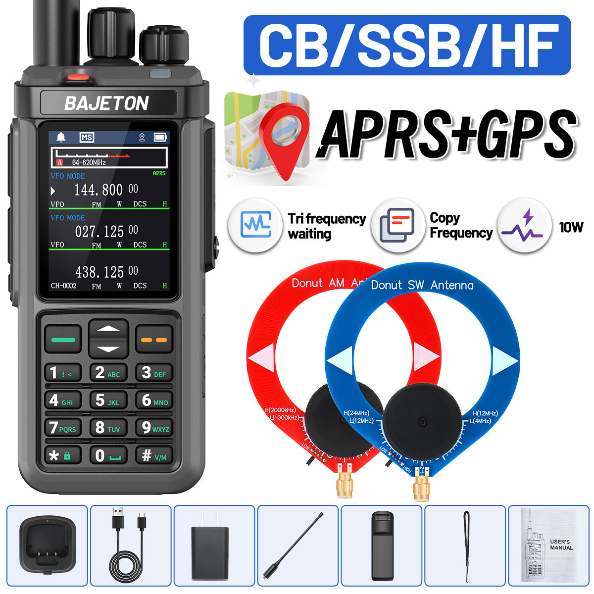 Iradio UV-98 PLUS 10W Multi Band Ham Radio HF UHF VHF With AM USB LSB CW CB LW MW SW SSB Cross Band Repeaper 2.4"large Screen