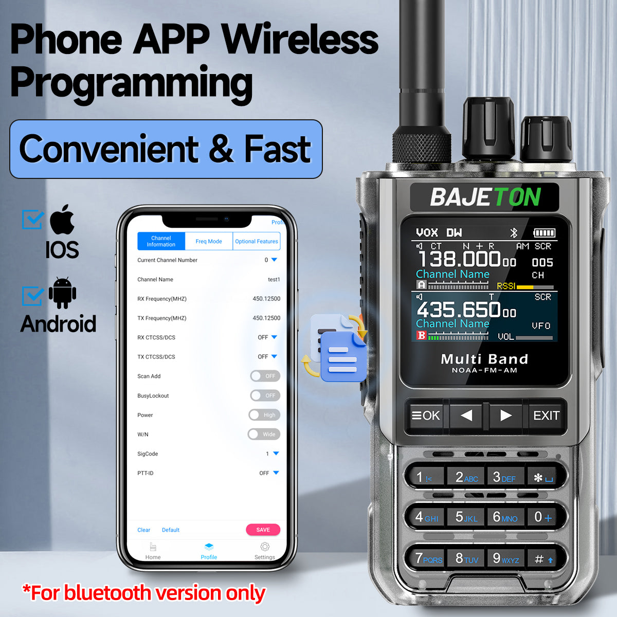 BAJETON BJ-8200 Walkie Talkie Full Band Bluetooth Phone Programming Long Range 10W Tri Power NoAA Noise Reduction Ham Radio