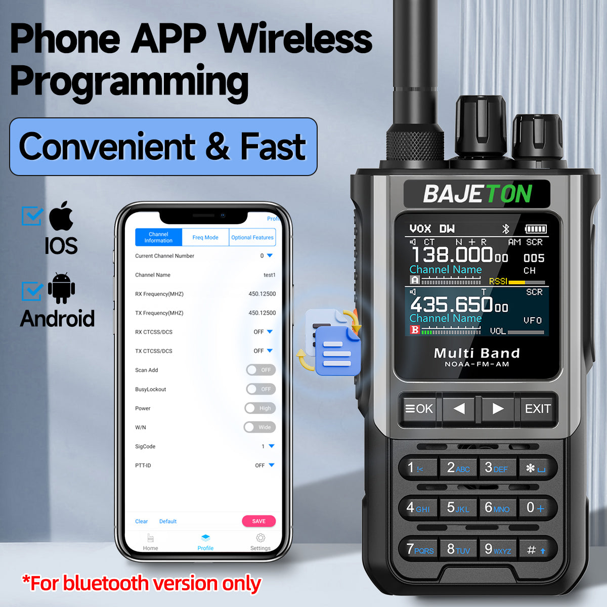 BAJETON BJ8200 Walkie Talkie Long Range Wireless Bluetooth Programming Type-c Flashlight Noise Reduction CB SW AM Ham Radio