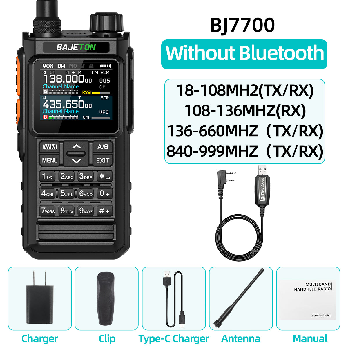 BAJETON BJ7700 Walkie Talkie Multi Band Wireless Bluetooth Phone Programming Noise Reduction AM FM Ham Radio For Camping BJ8200