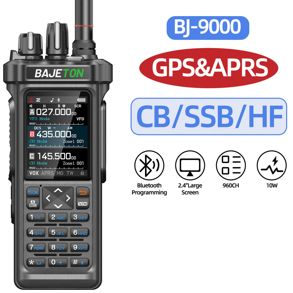 Bajeton BJ-9000 10W Ham Radio Walkie Talkie – 27MHz(RX/TX), AM/FM/USB/LSB/CW, GPS, APRS, Bluetooth, NOAA Weather Radio, Shortwave