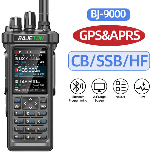 Bajeton BJ-9000 10W Ham Radio Walkie Talkie – 27MHz(RX/TX), AM/FM/USB/LSB/CW, GPS, APRS, Bluetooth, NOAA Weather Radio, Shortwave