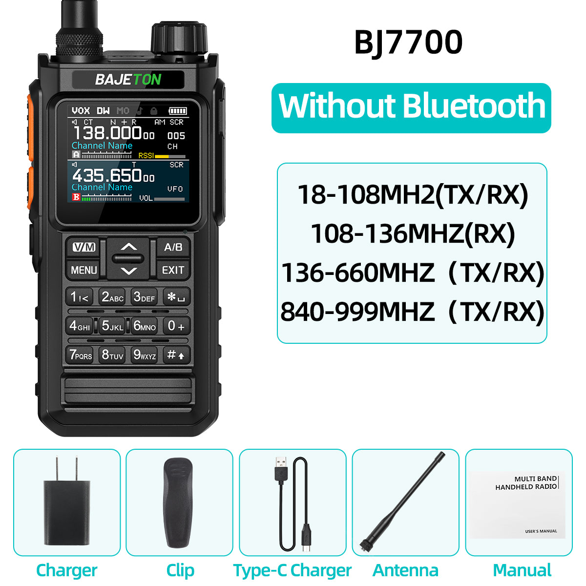 BAJETON BJ7700 Walkie Talkie Multi Band Wireless Bluetooth Phone Programming Noise Reduction AM FM Ham Radio For Camping BJ8200