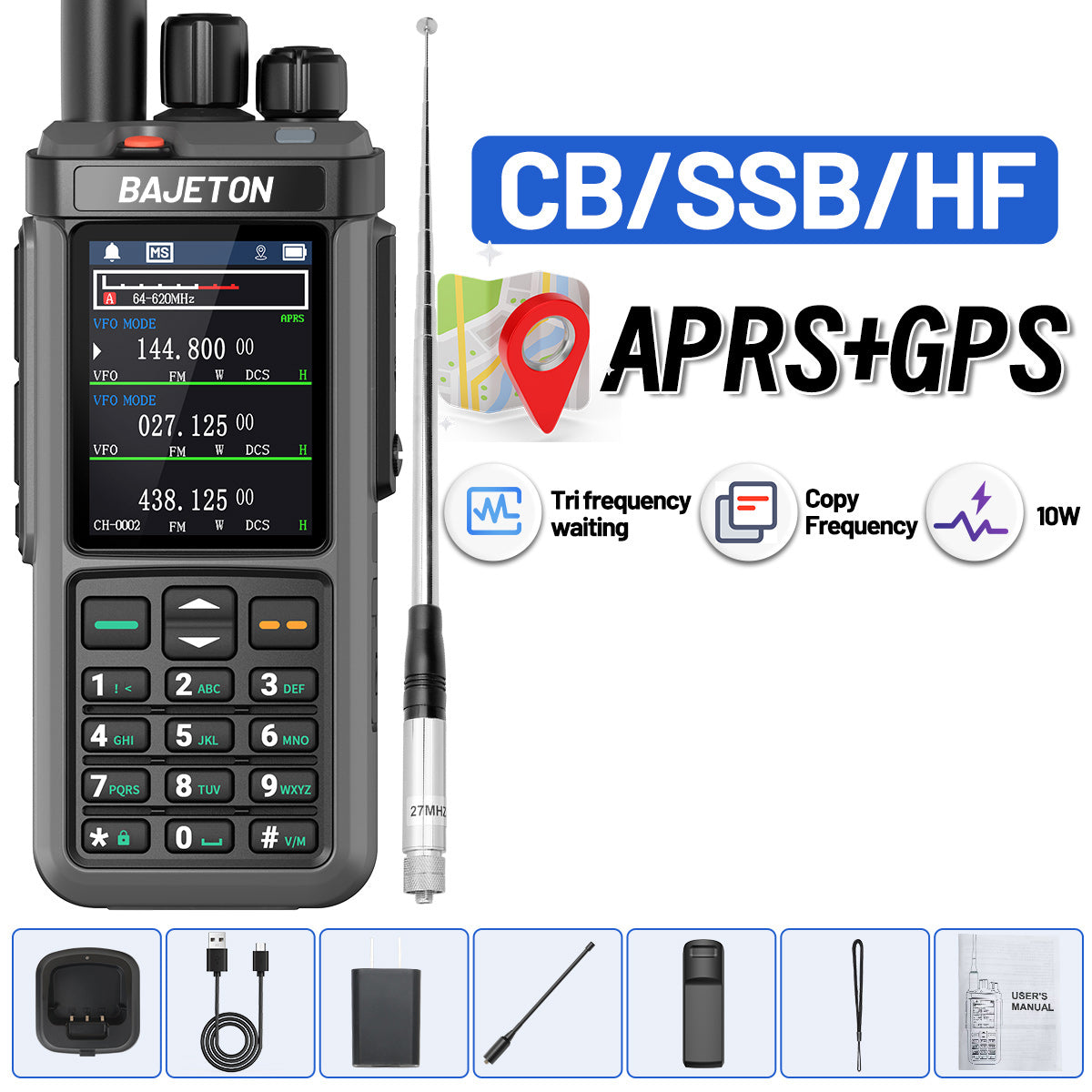 Iradio UV-98 PLUS 10W Multi Band Ham Radio HF UHF VHF With AM USB LSB CW CB LW MW SW SSB Cross Band Repeaper 2.4"large Screen