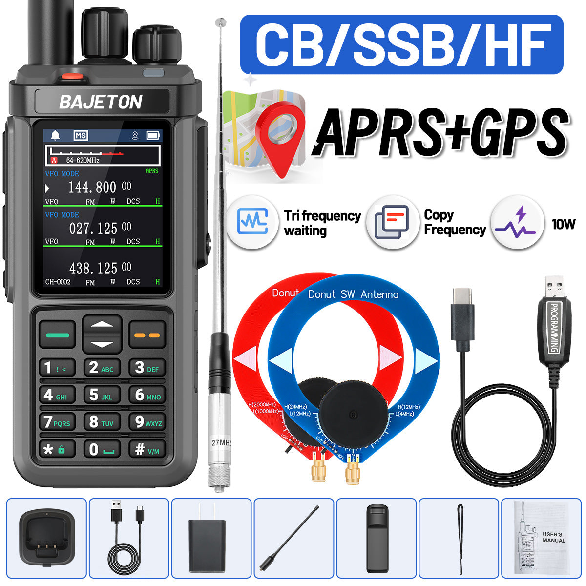 Iradio UV-98 PLUS 10W Multi Band Ham Radio HF UHF VHF With AM USB LSB CW CB LW MW SW SSB Cross Band Repeaper 2.4"large Screen