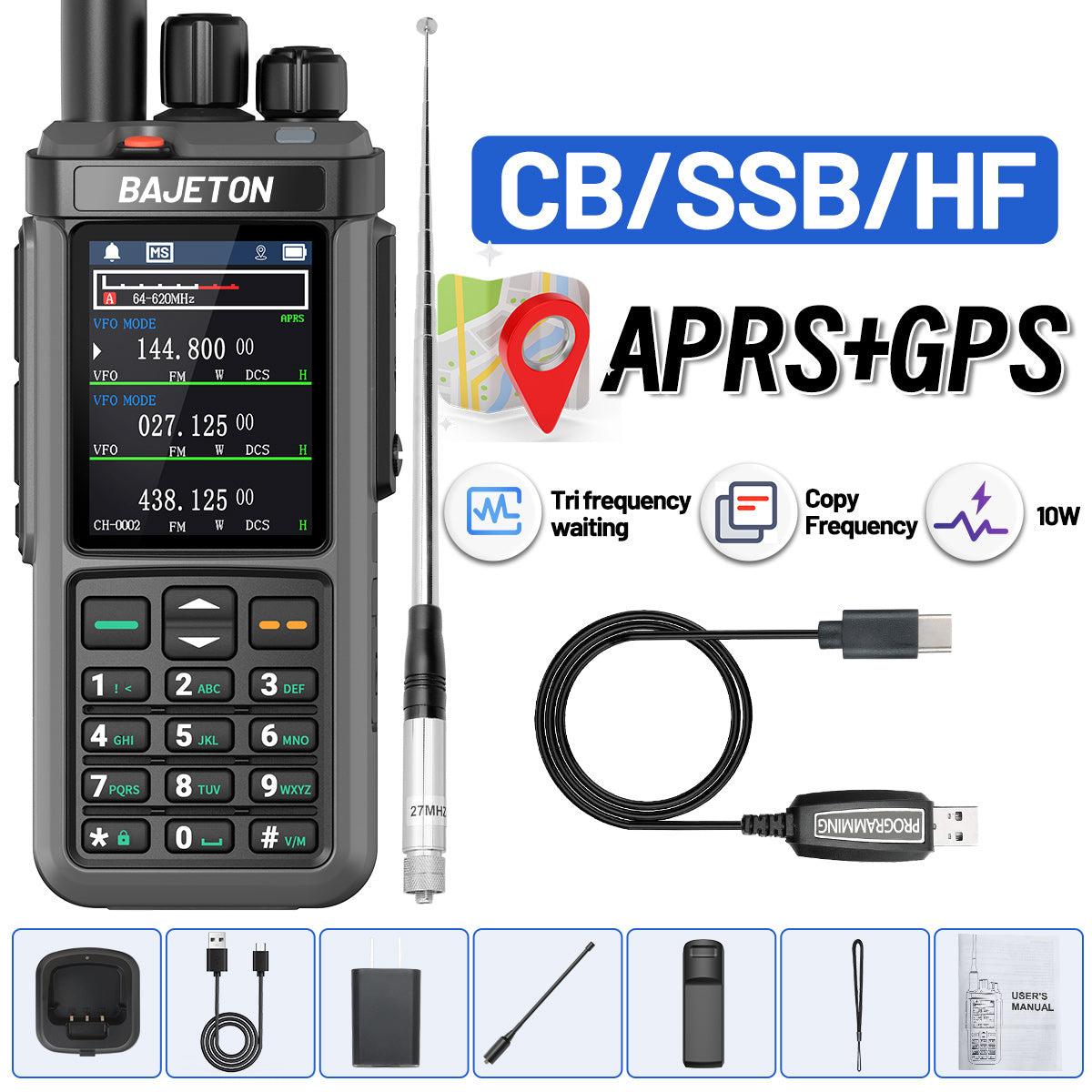 Iradio UV-98 PLUS 10W Multi Band Ham Radio HF UHF VHF With AM USB LSB CW CB LW MW SW SSB Cross Band Repeaper 2.4"large Screen