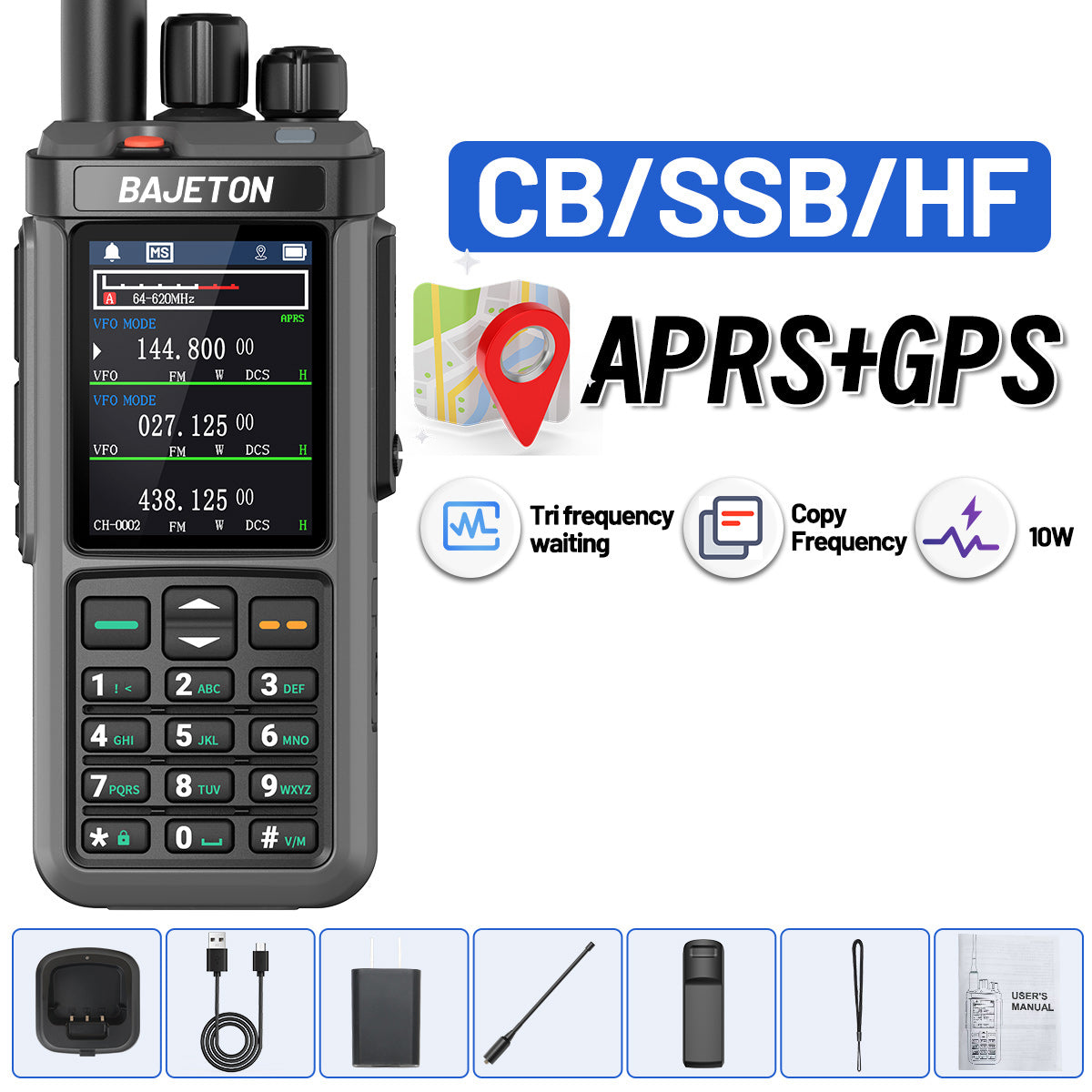 Iradio UV-98 PLUS 10W Multi Band Ham Radio HF UHF VHF With AM USB LSB CW CB LW MW SW SSB Cross Band Repeaper 2.4"large Screen